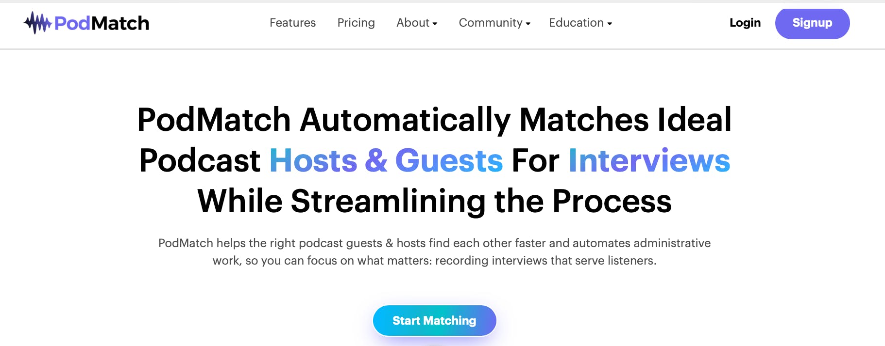 PodMatch Landing page