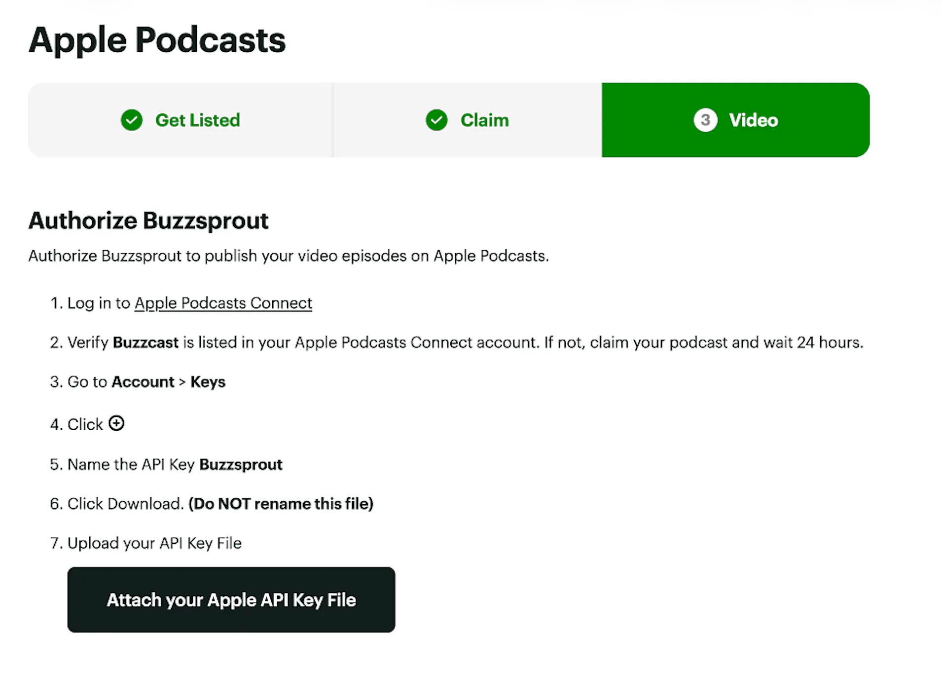 image of authorize buzzsprout steps