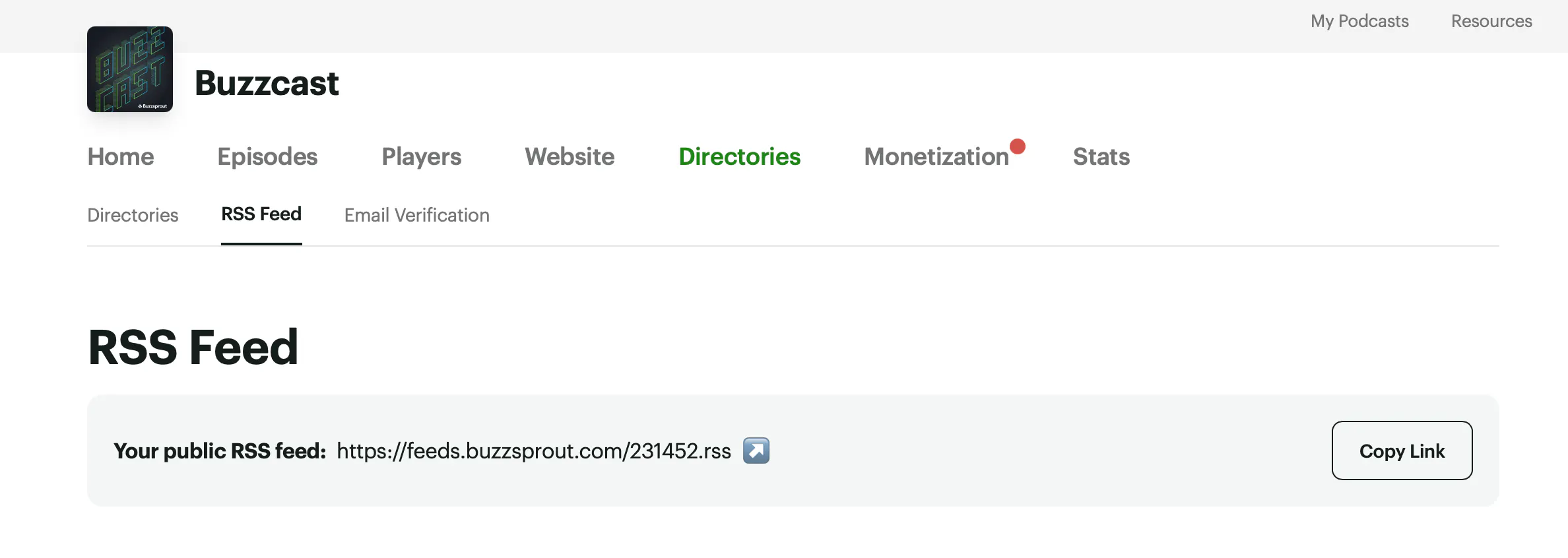 RSS feed on Buzzsprout