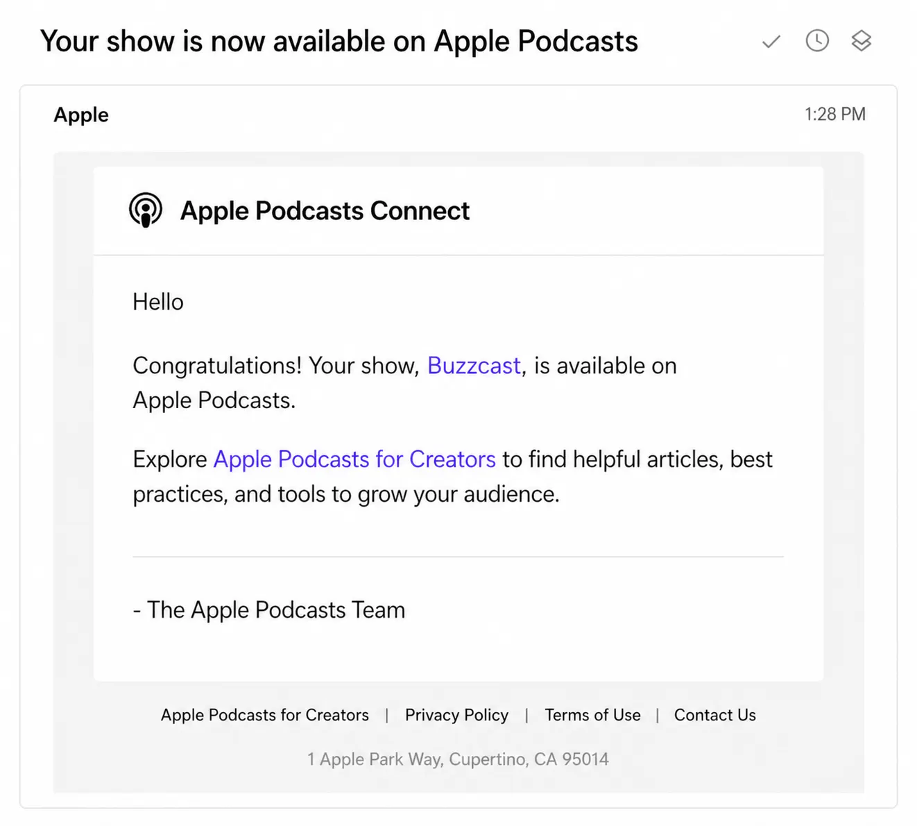 email from Apple Podcasts 