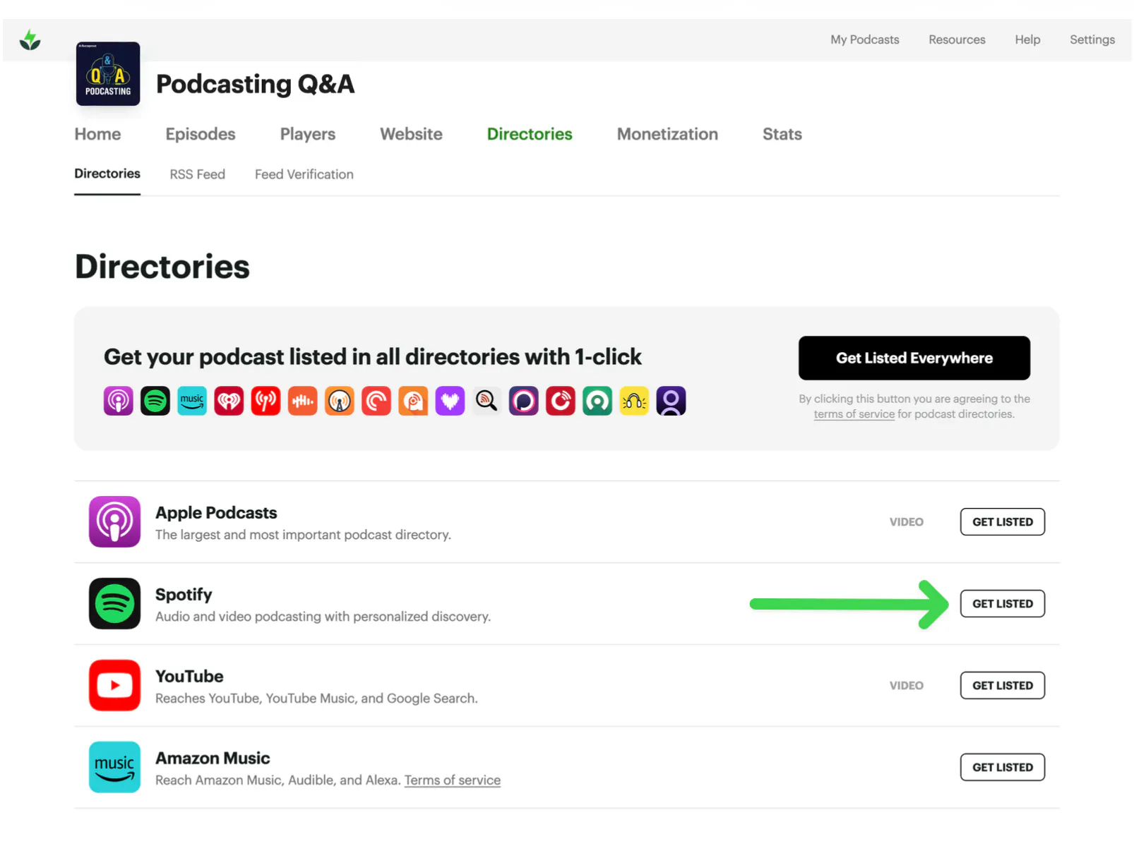 submit to spotify on the directories page