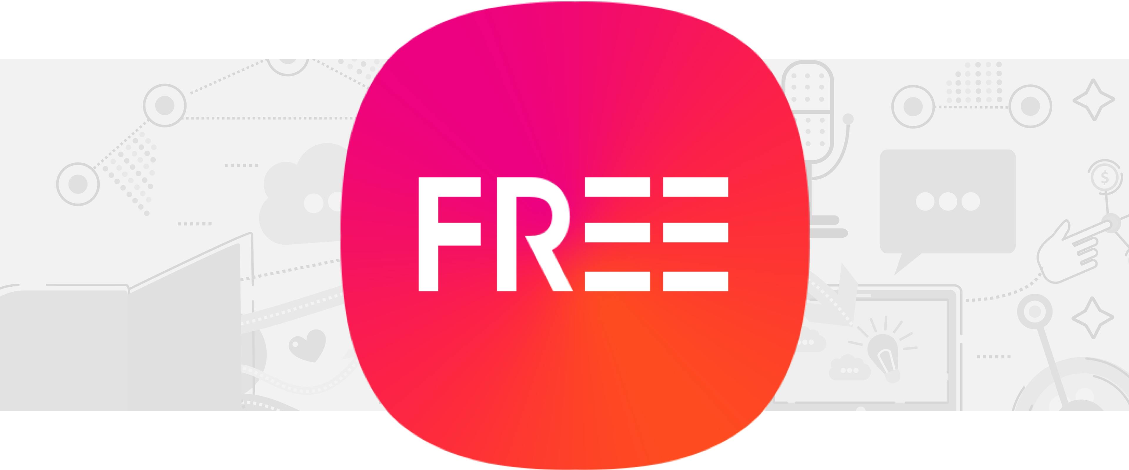 Pink and orange Samsung Free app icon with the word FREE in white letters