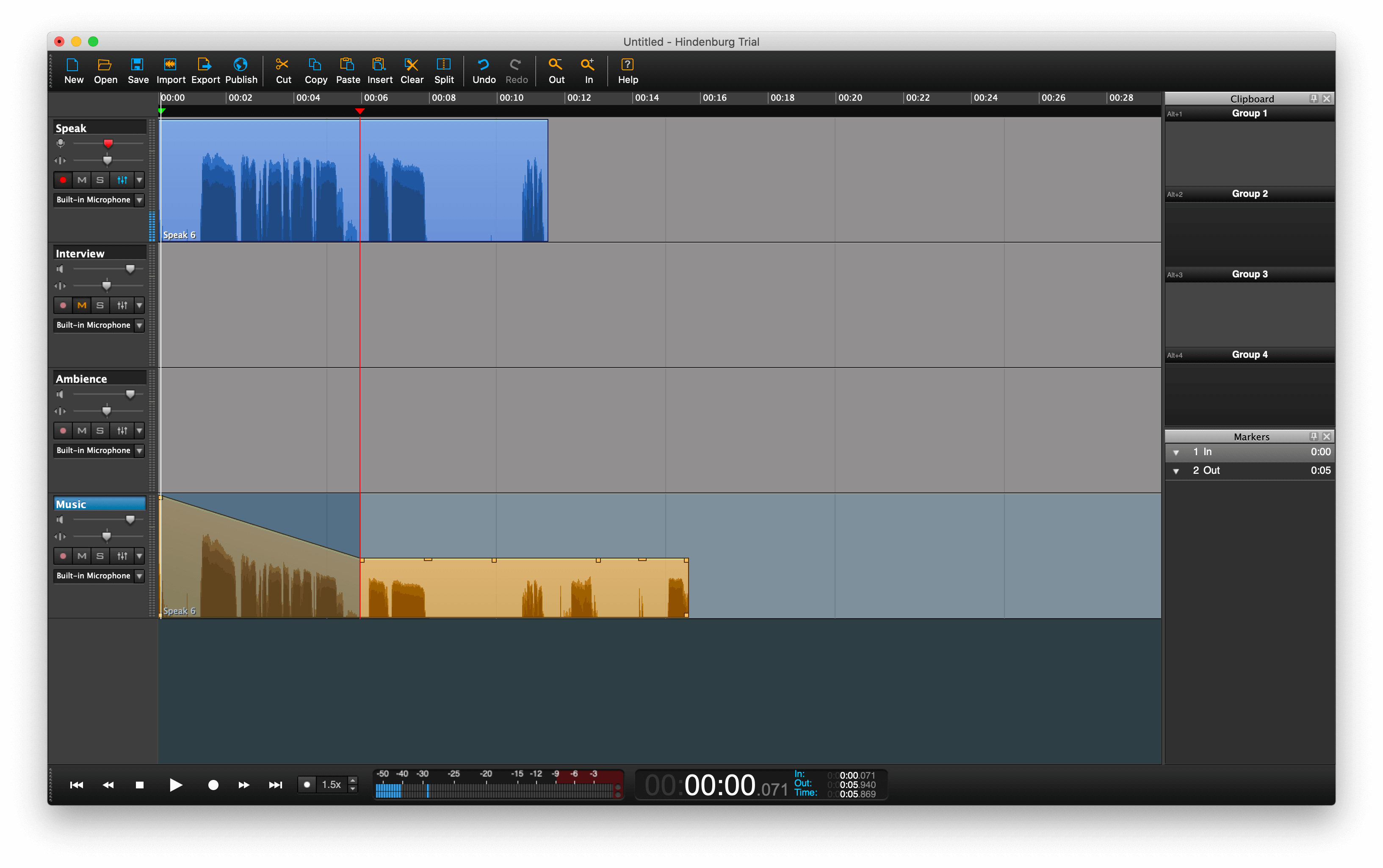 Audio clip fading out