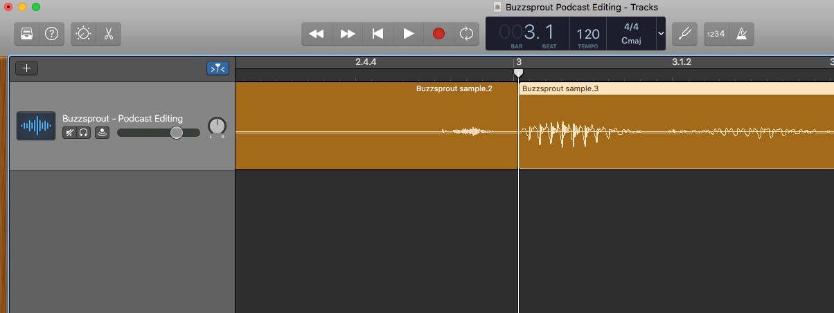Cutting podcast clip to fade in Garageband