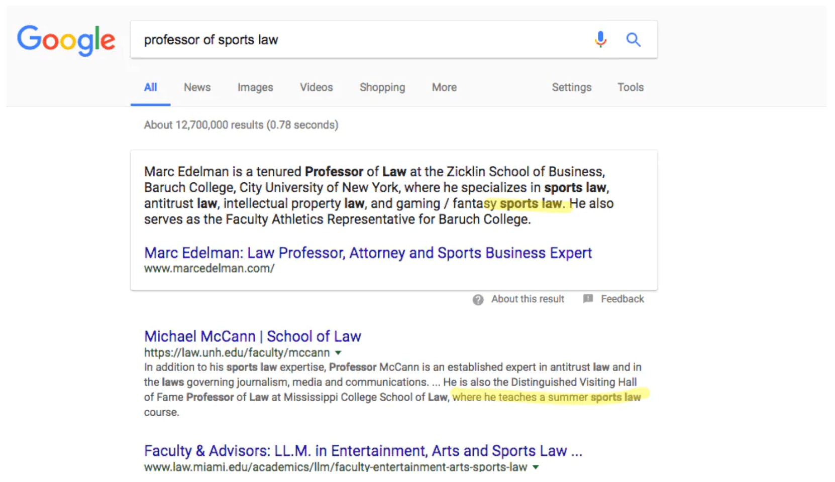 Google search results for