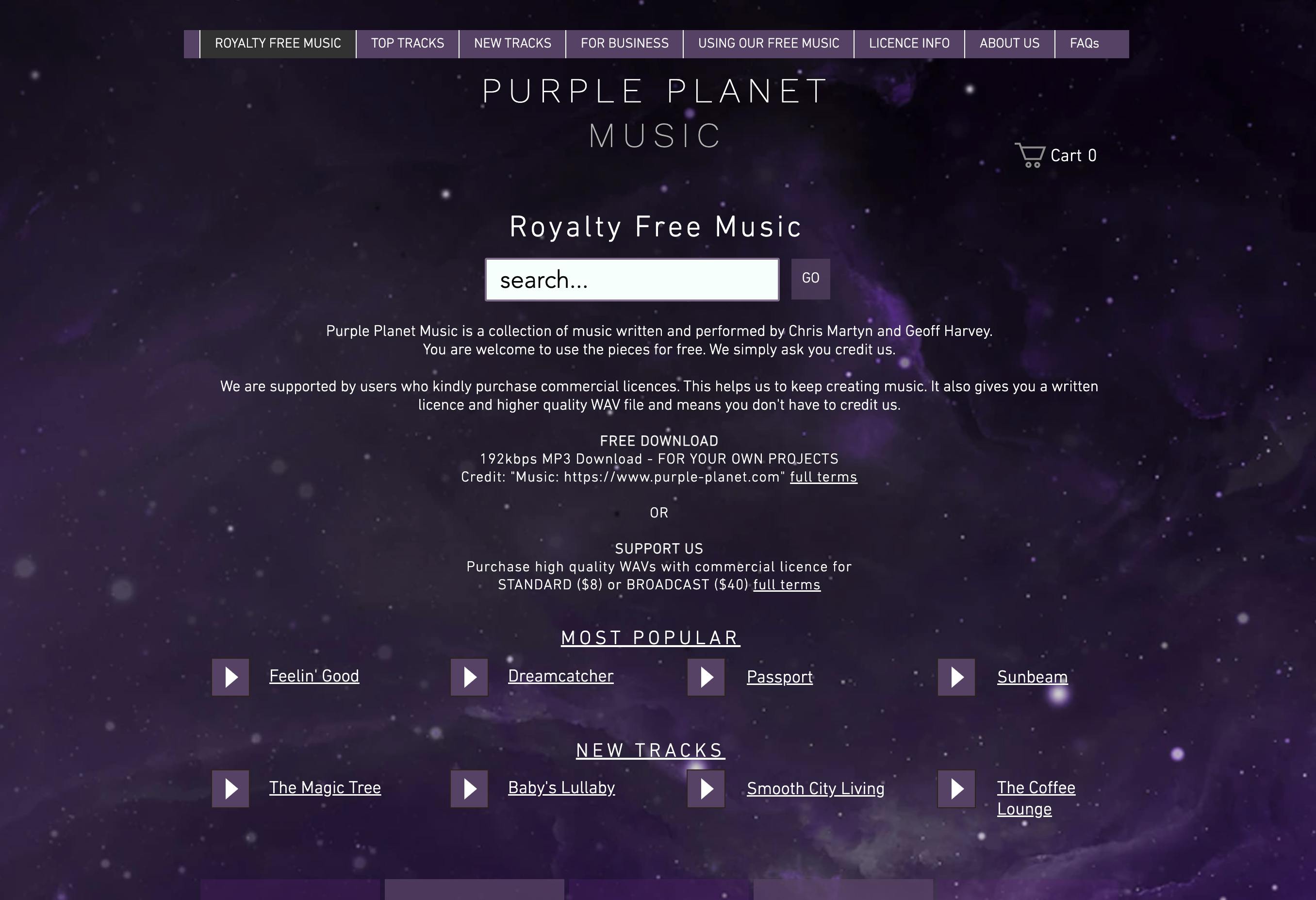 Purple Planet homepage