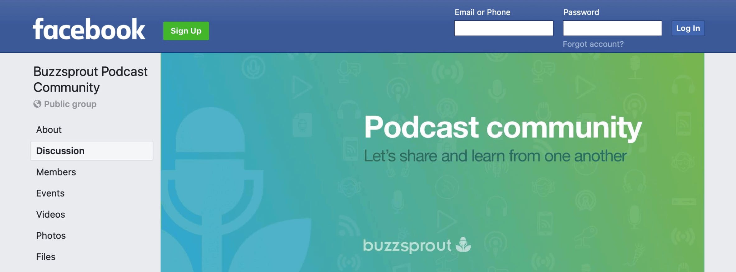 Buzzsprout Podcast Community Facebook page