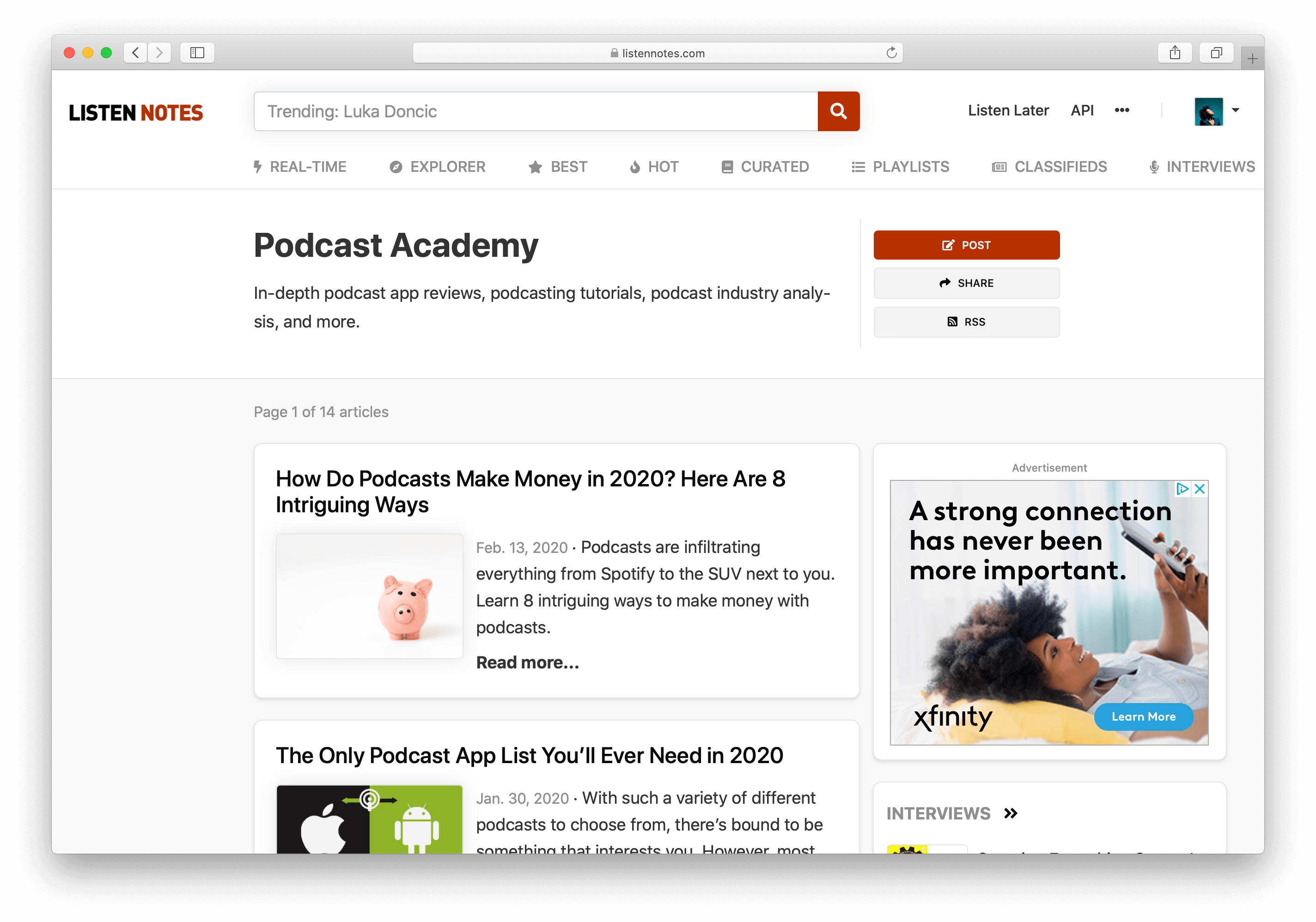 Listen Notes Podcast Academy page