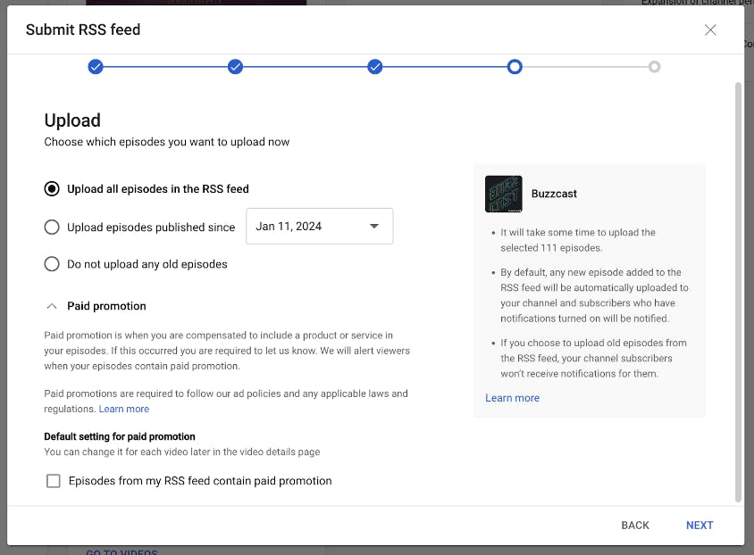 Select the episodes you would like to upload 