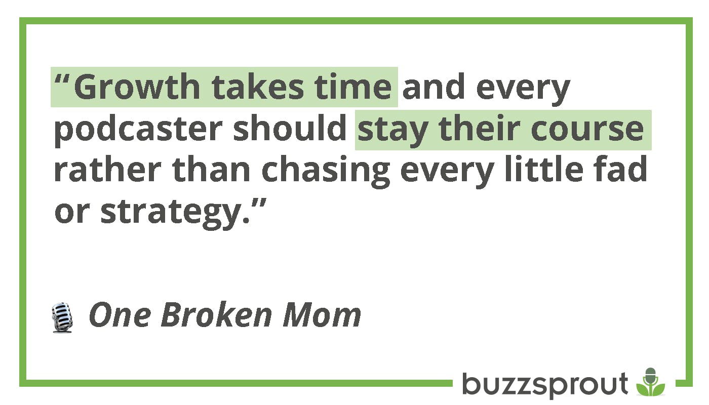 Quote about how podcast growth takes time and you don't need to chase every strategy or fad along the way