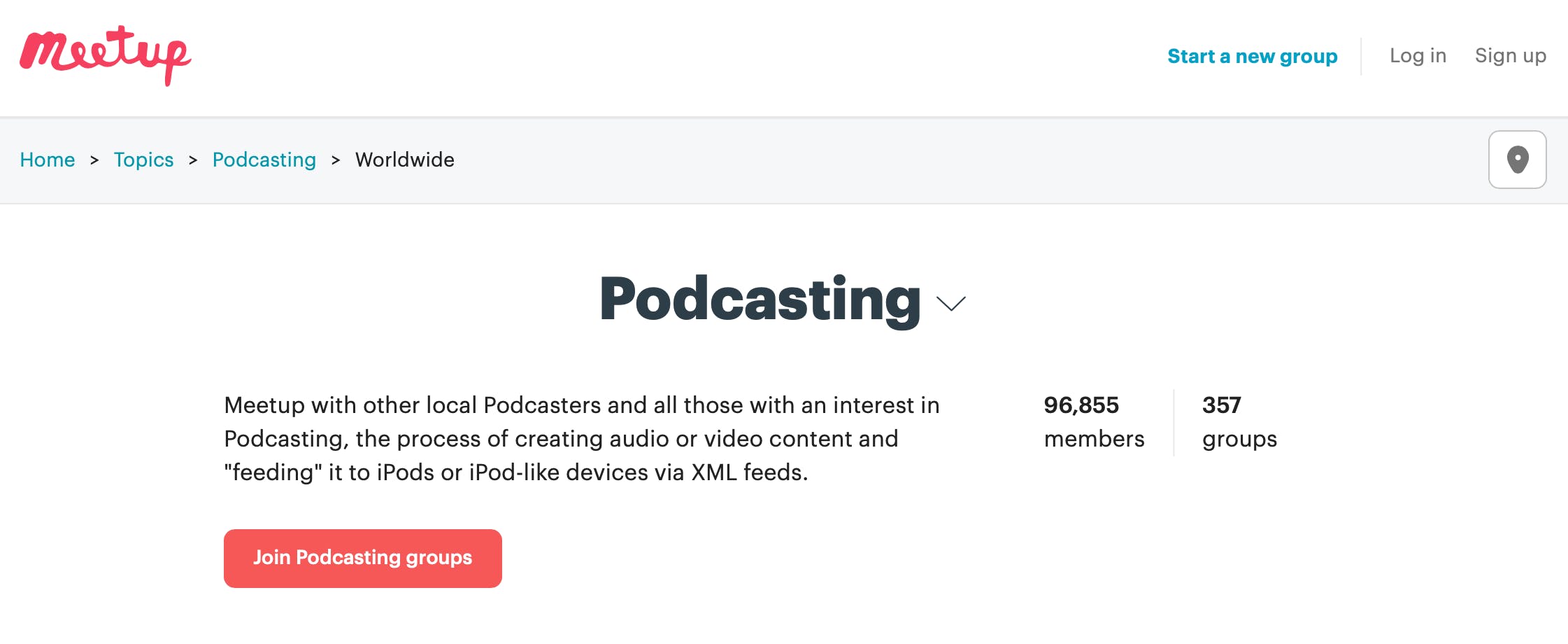 Podcasting Meetups page