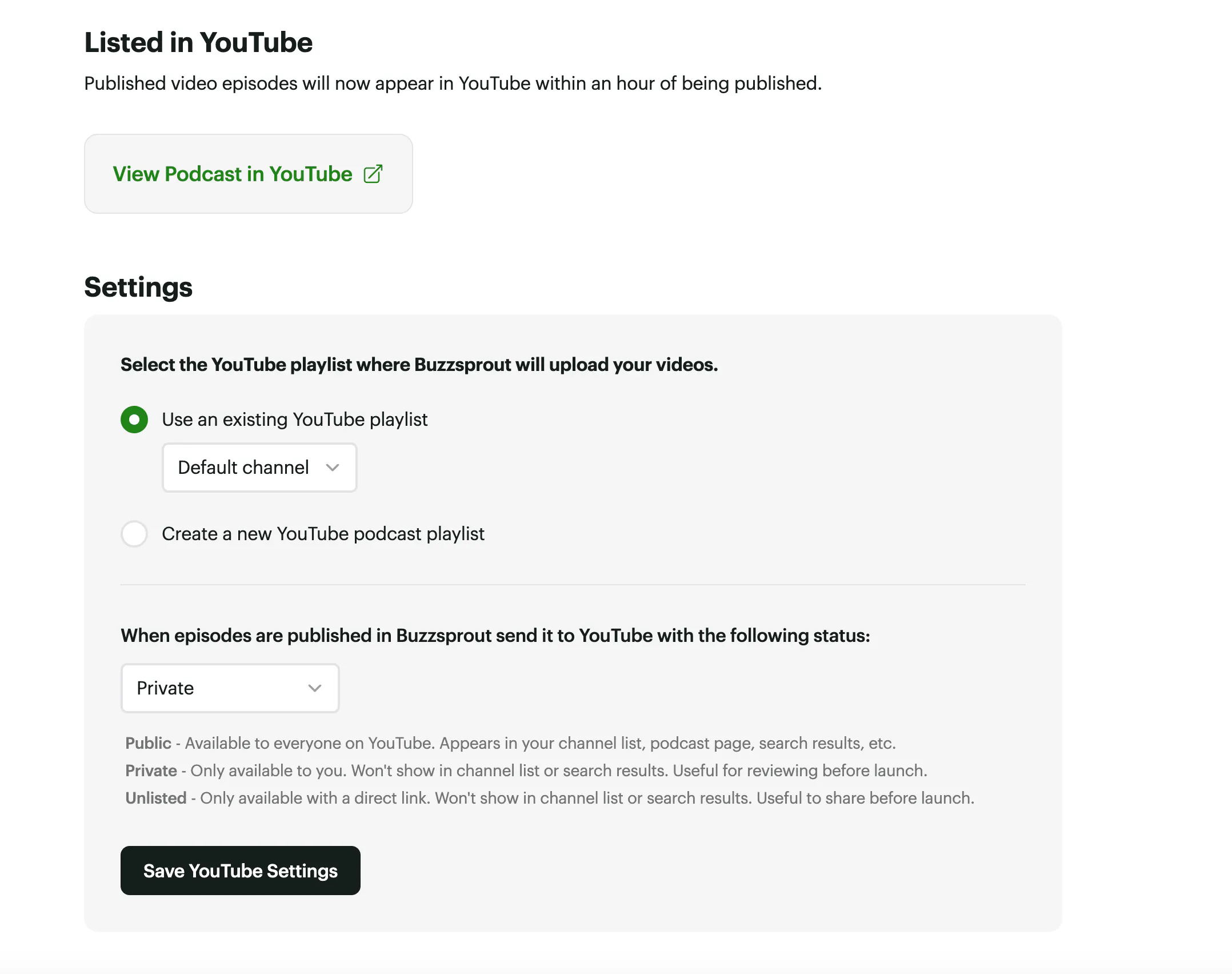 choosing settings for YouTube