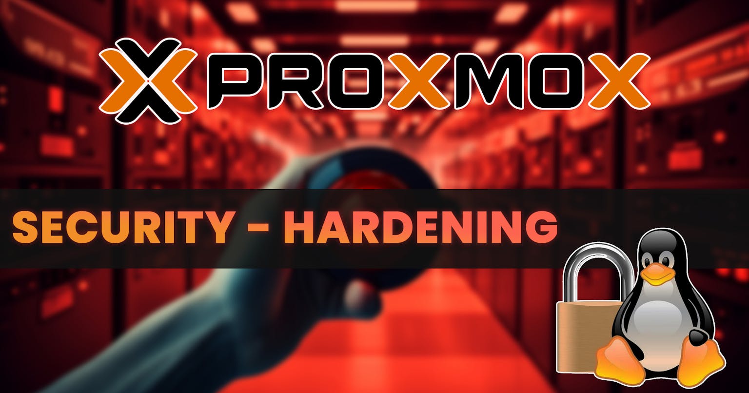 Proxmox VE Logo mit der Überschrift Security Hardening, Server im Hintergrund, ein Linux Pinguin mit Schloss in der rechten Ecke