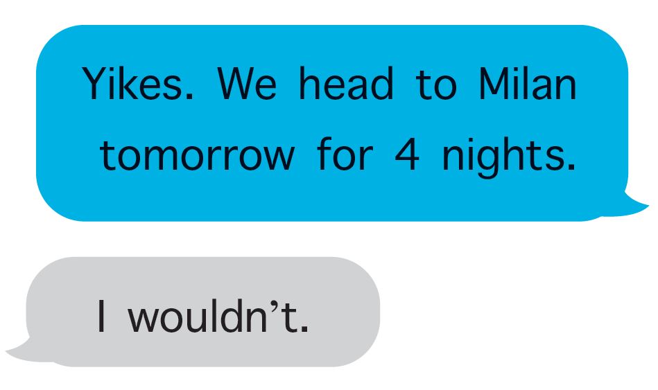 Text message between a CAA Travel Consultant and a traveller