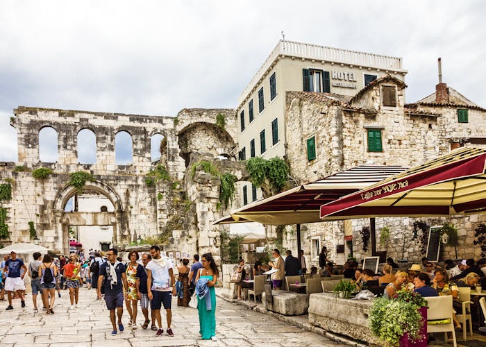 Tourists in Diokletian Palace in  Split, Croatia