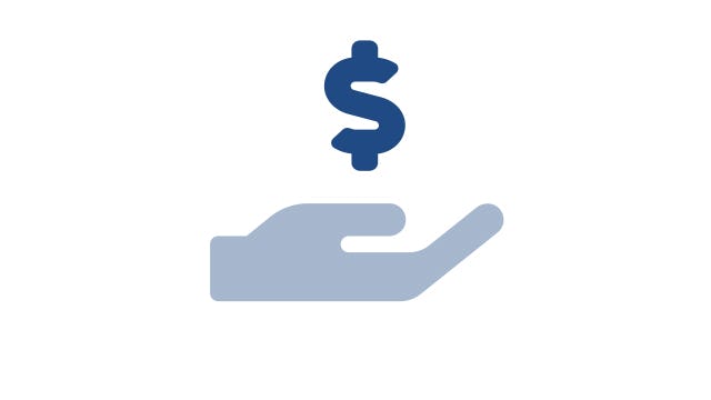Icon of Dollar sign on top of outstretched hand