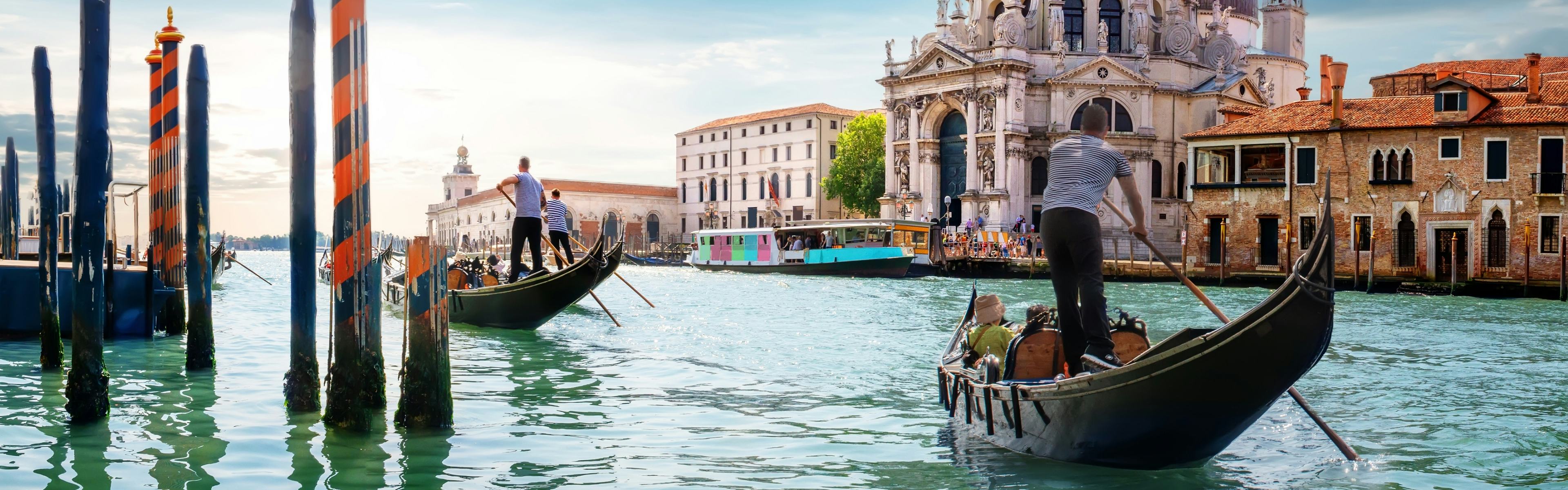Gondolas going through Venice