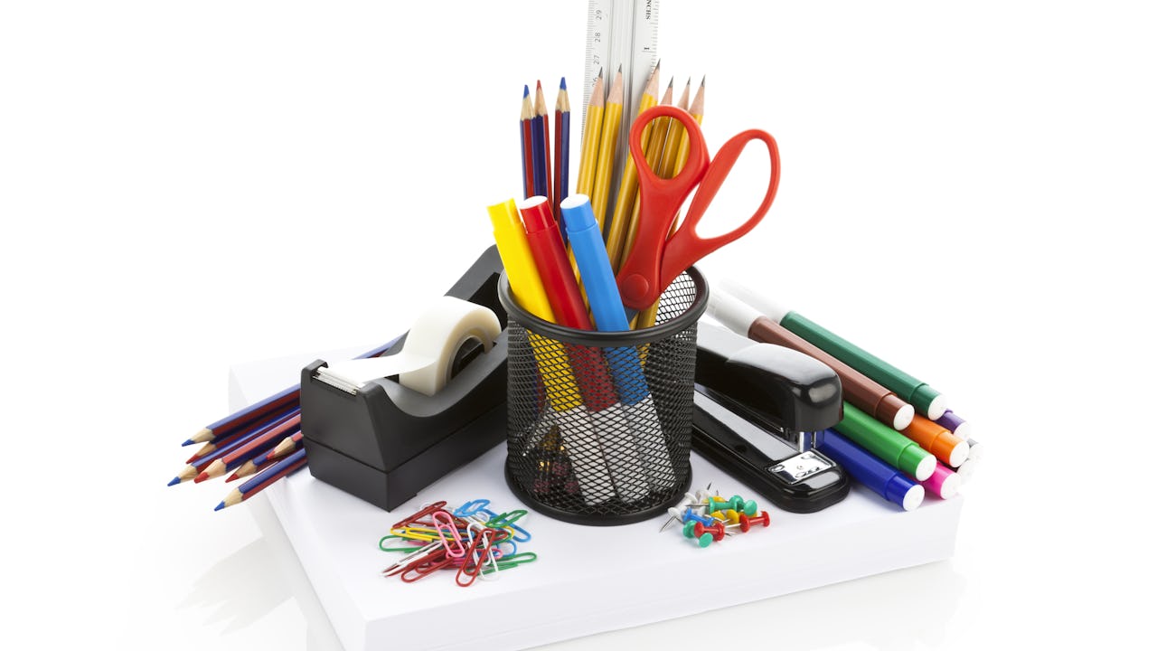 Office or School Supplies on White Background