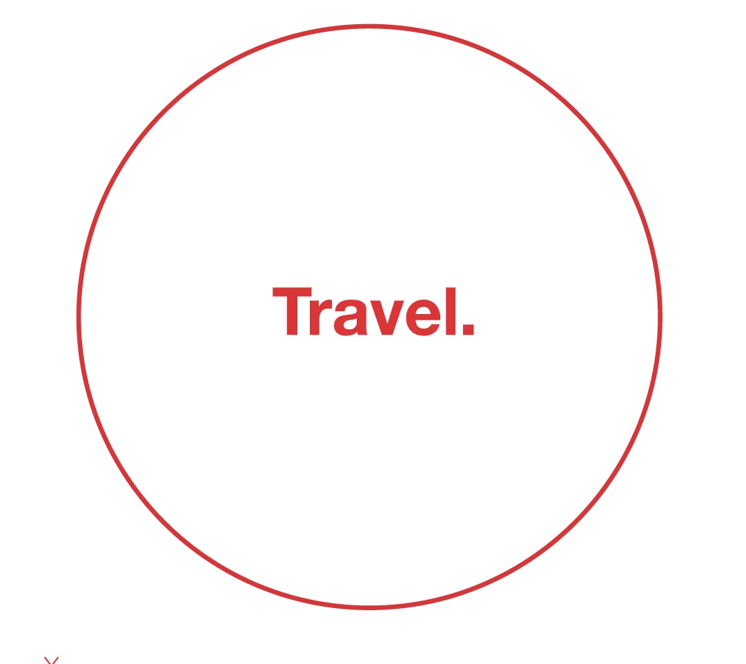 Travel written in a red circle