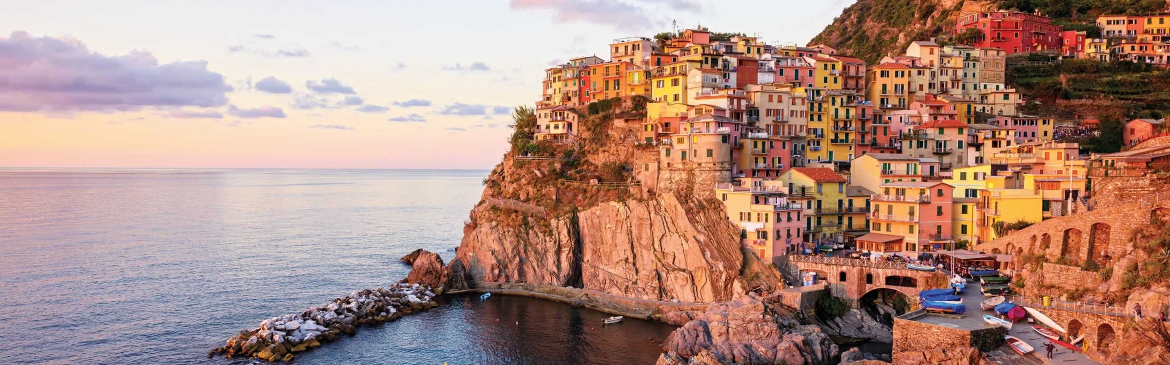 Cinque Terre seaside village in Italy at sunset