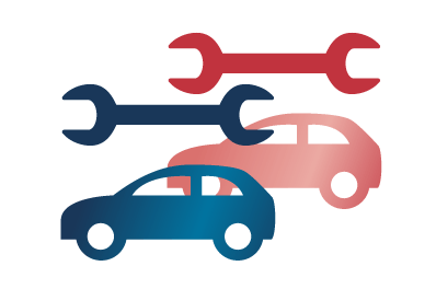 Blue and Red Car + Wrench Icon