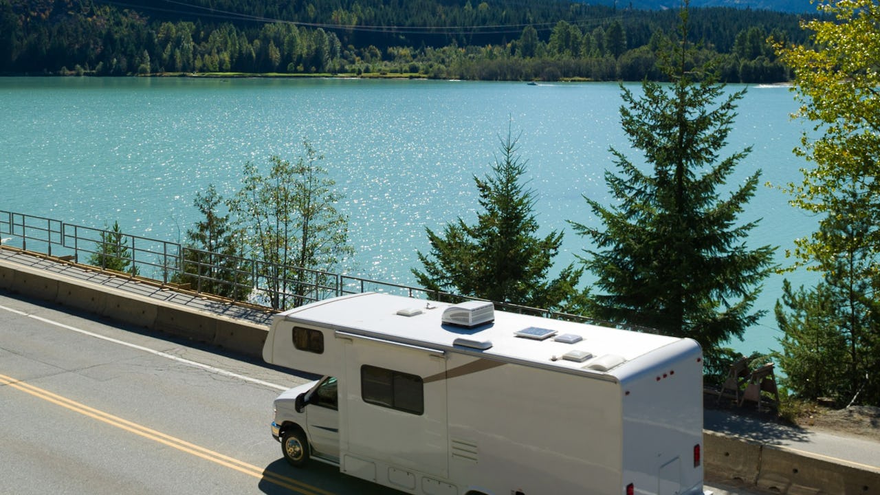 RV driving on scenic road