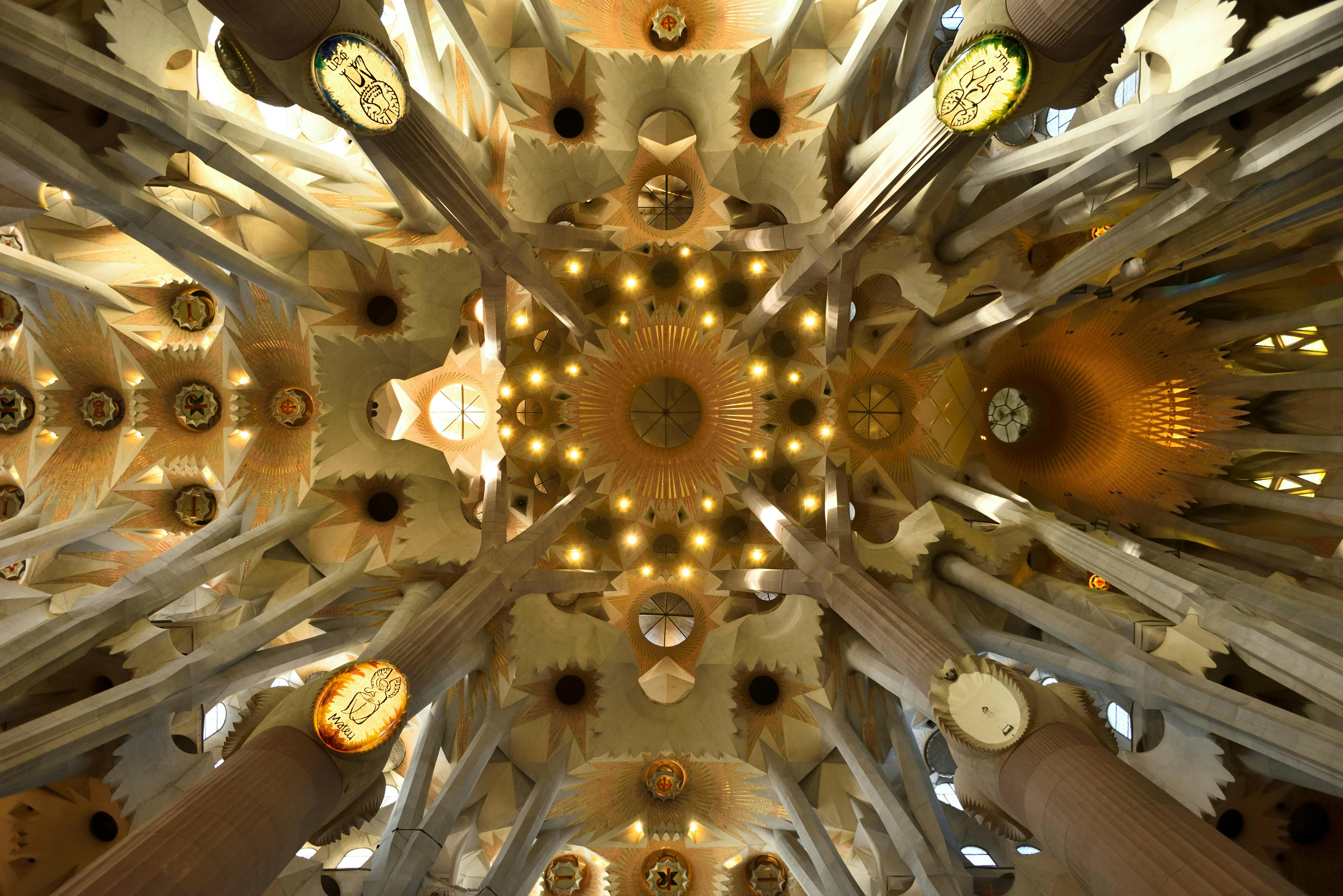 Exquisite ceiling, showcasing the beautiful architecture of Sagrada Familia.