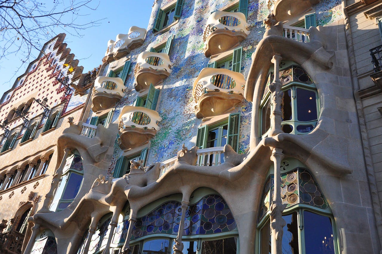 Casa Batllo, designed by Antoni Gaudi, is a unique architectural masterpiece in Passeig de Gracia, Barcelona.