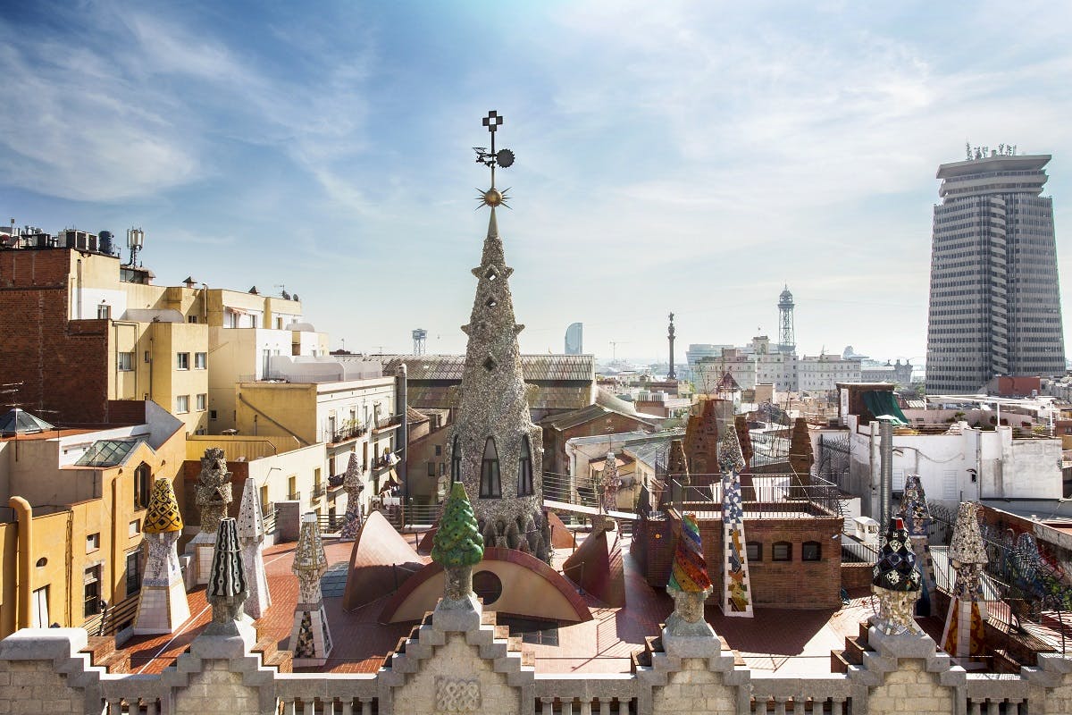 The exquisite architectural details and vibrant colors of Antoni Gaudi's Palau Güell. 