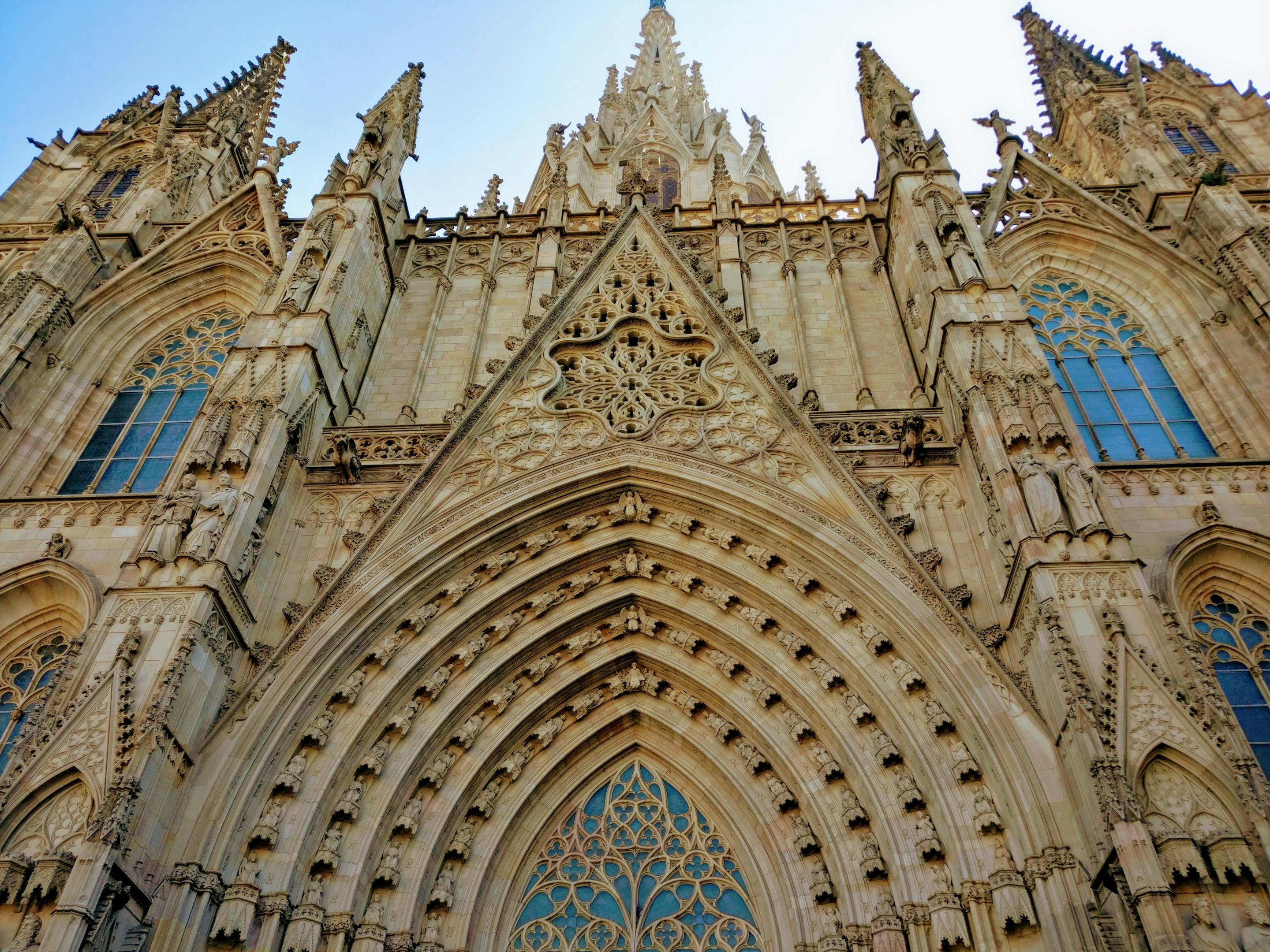 Barcelona Cathedral on a sunny day, overlooking the cityscape.