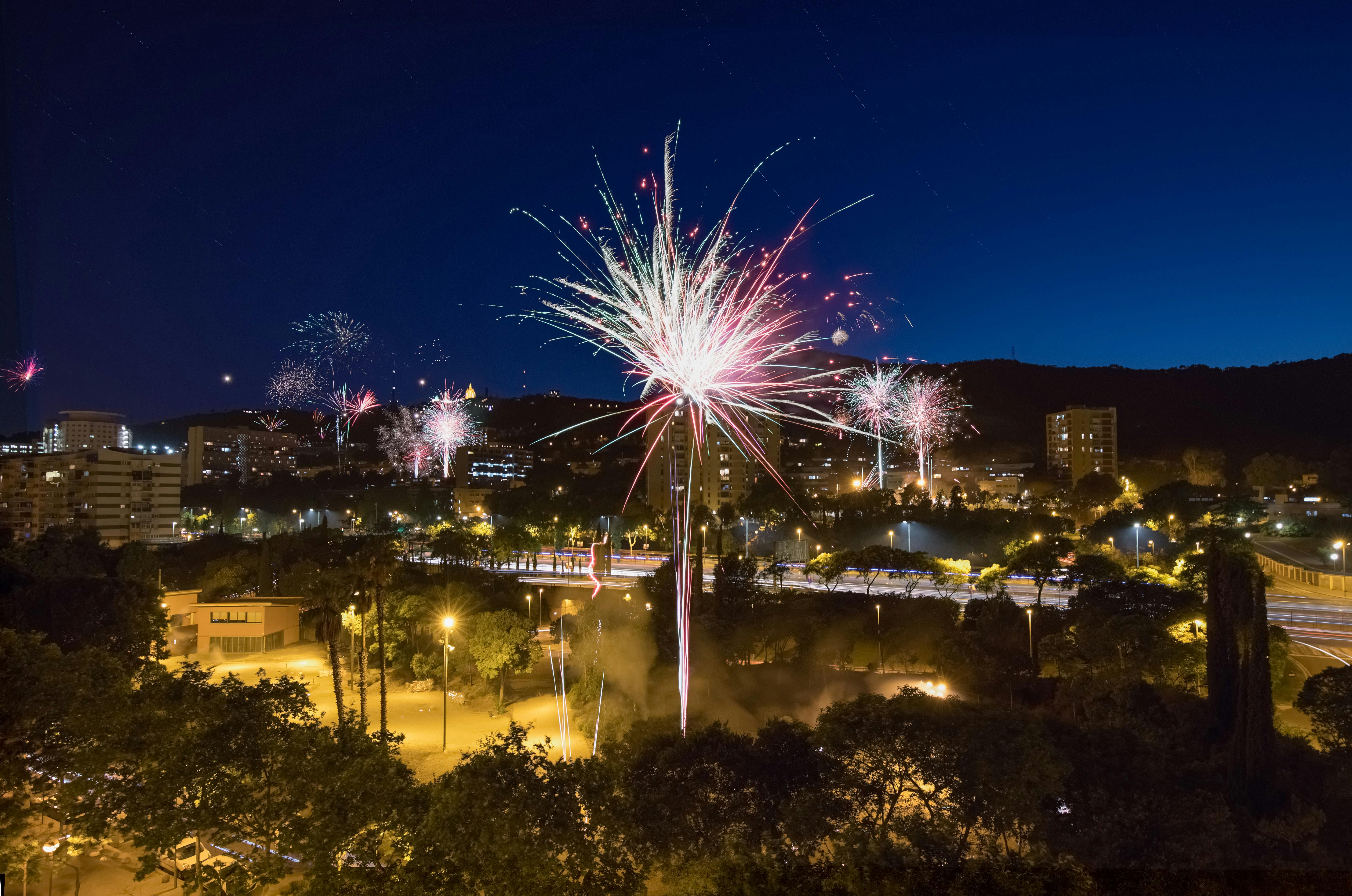 Fireworks creating a mesmerizing display of vibrant colors and sparkling lights.