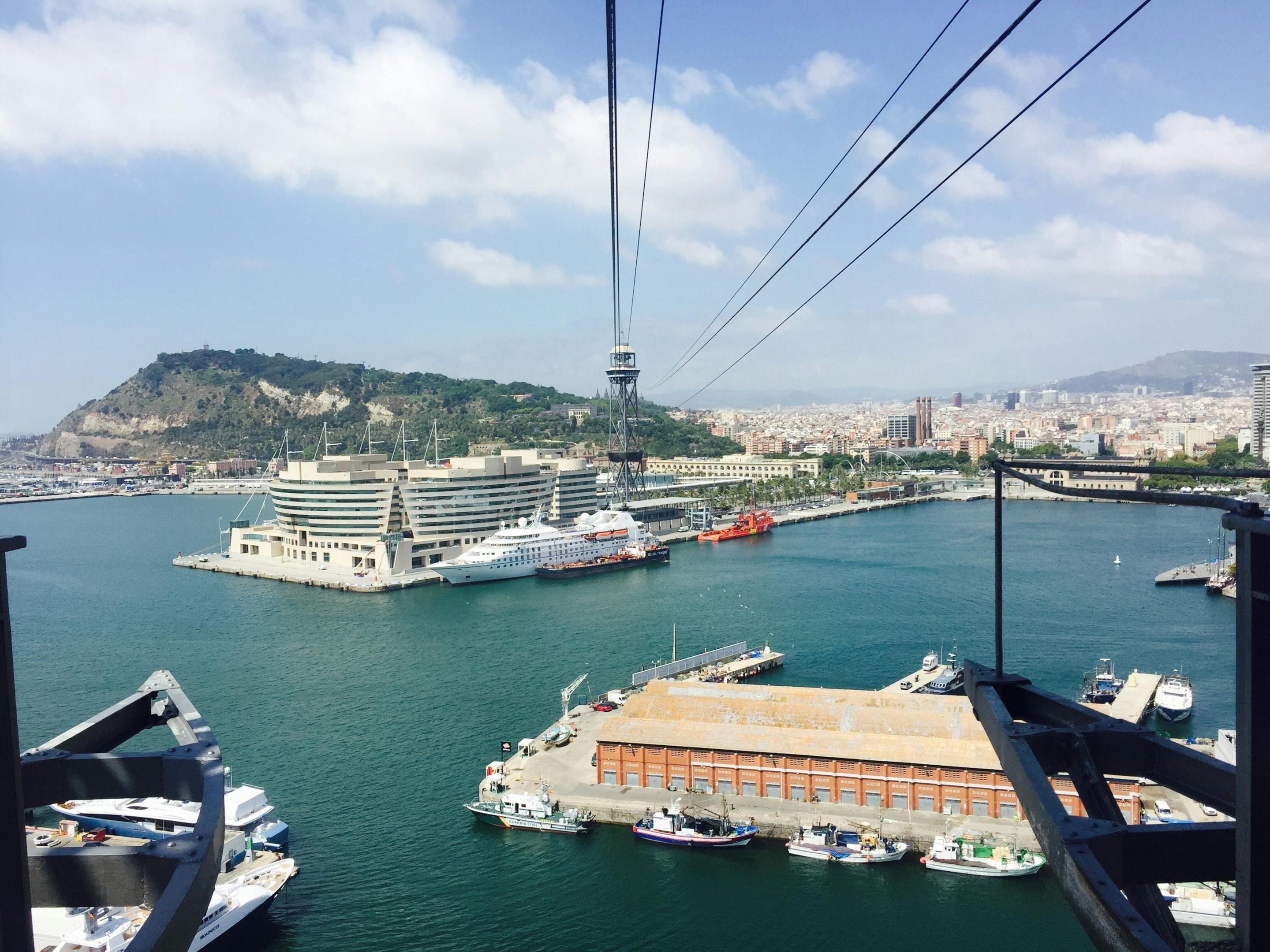 Aerial view of a port cable car suspended in the sky, offering a scenic and convenient mode of transportation.