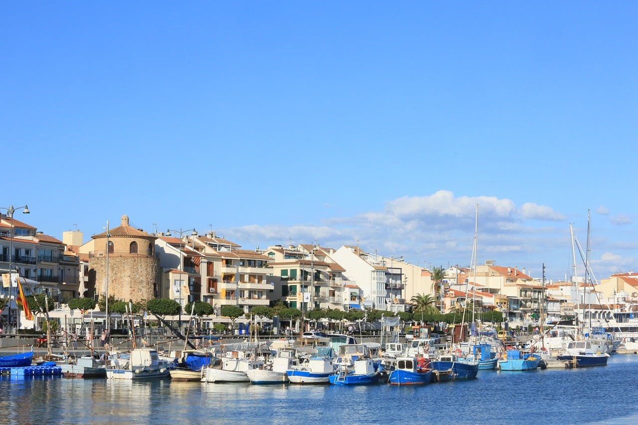 Blue sky with white clouds over Cambrils, near Salou.