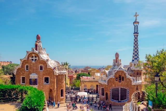 Park Güell in Barcelona, Spain: A vibrant and whimsical park showcasing stunning architecture and lush greenery.