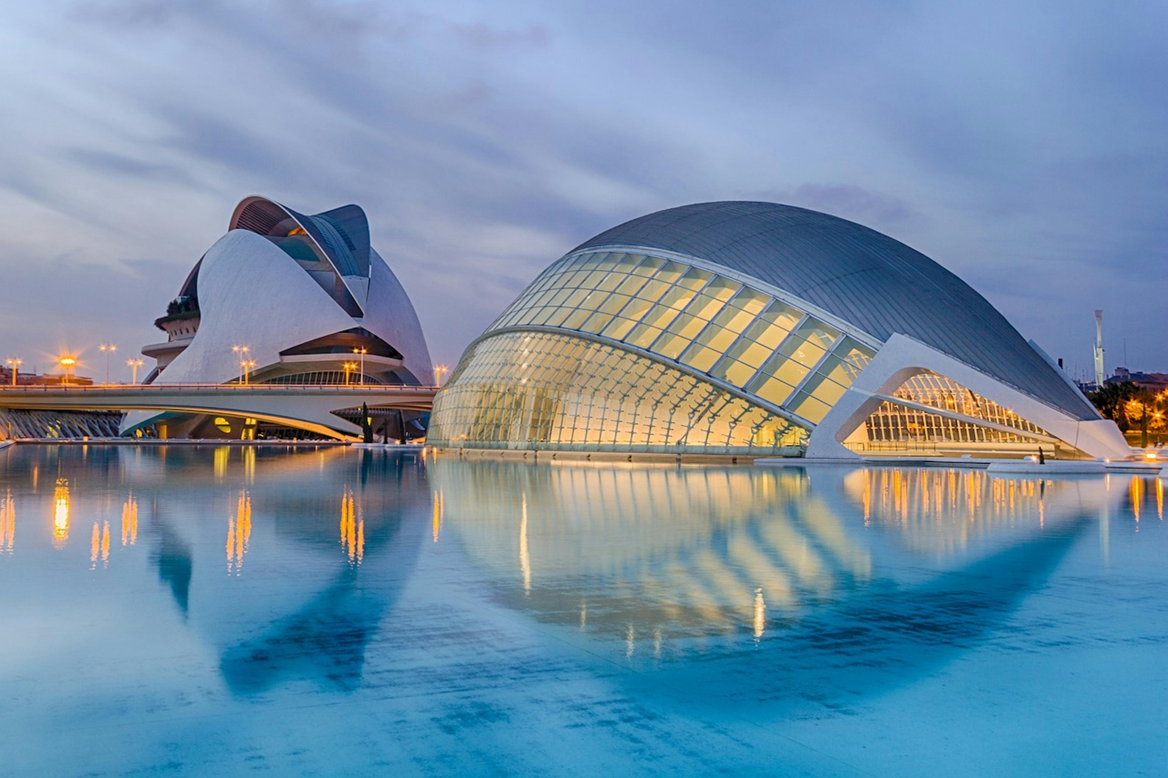 City of Arts and Sciences, Valencia: A majestic structure complemented by a tranquil reflecting pool.