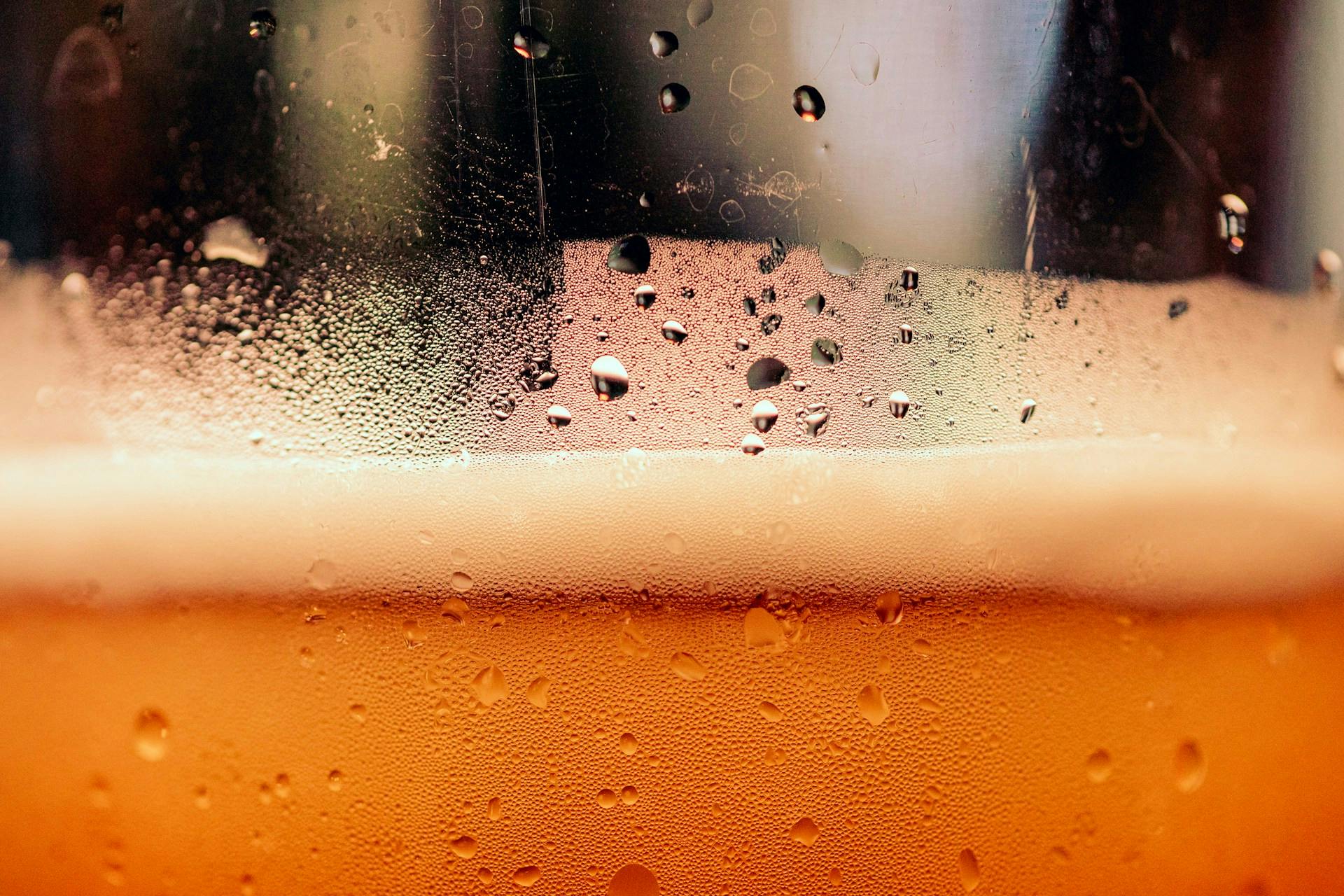 A close-up of a glass of beer.