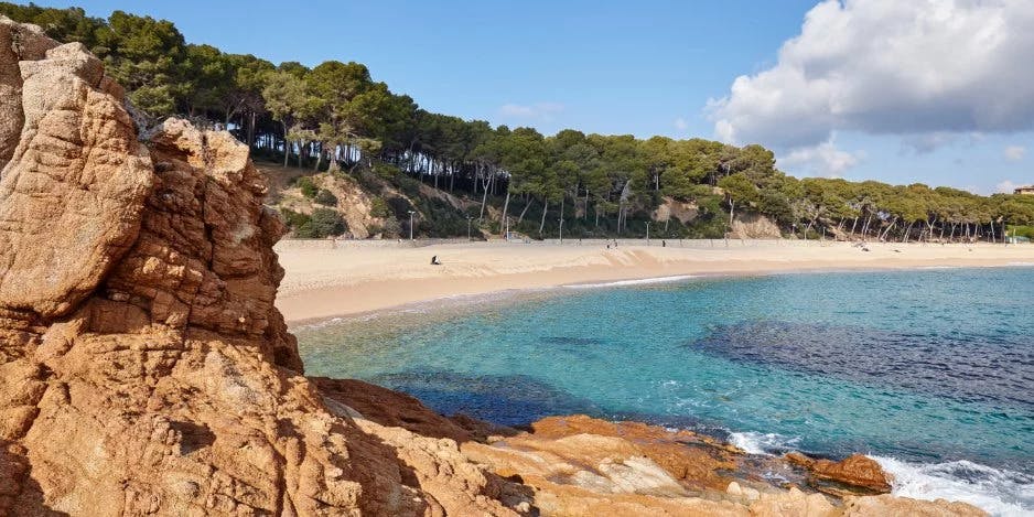 A view of the beach, with golden sand.