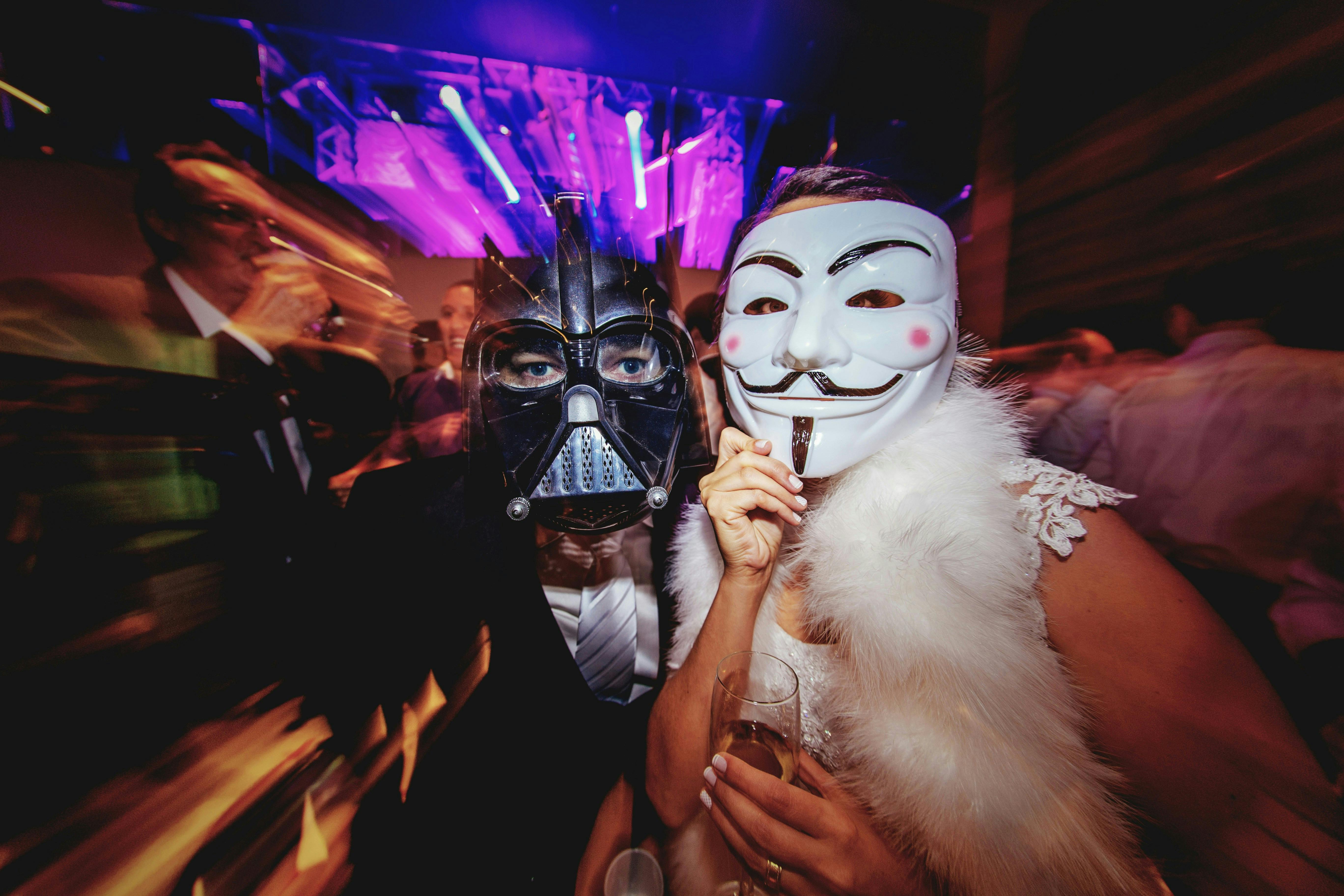 Colorful masks at a masquerade