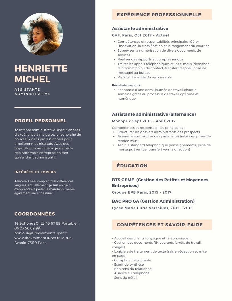 modèle de cv d'assistant administratif