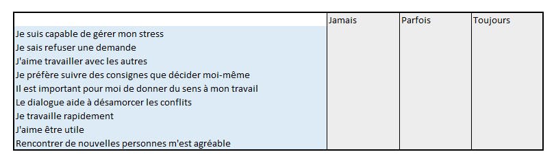 Exemple test bilan de compétences