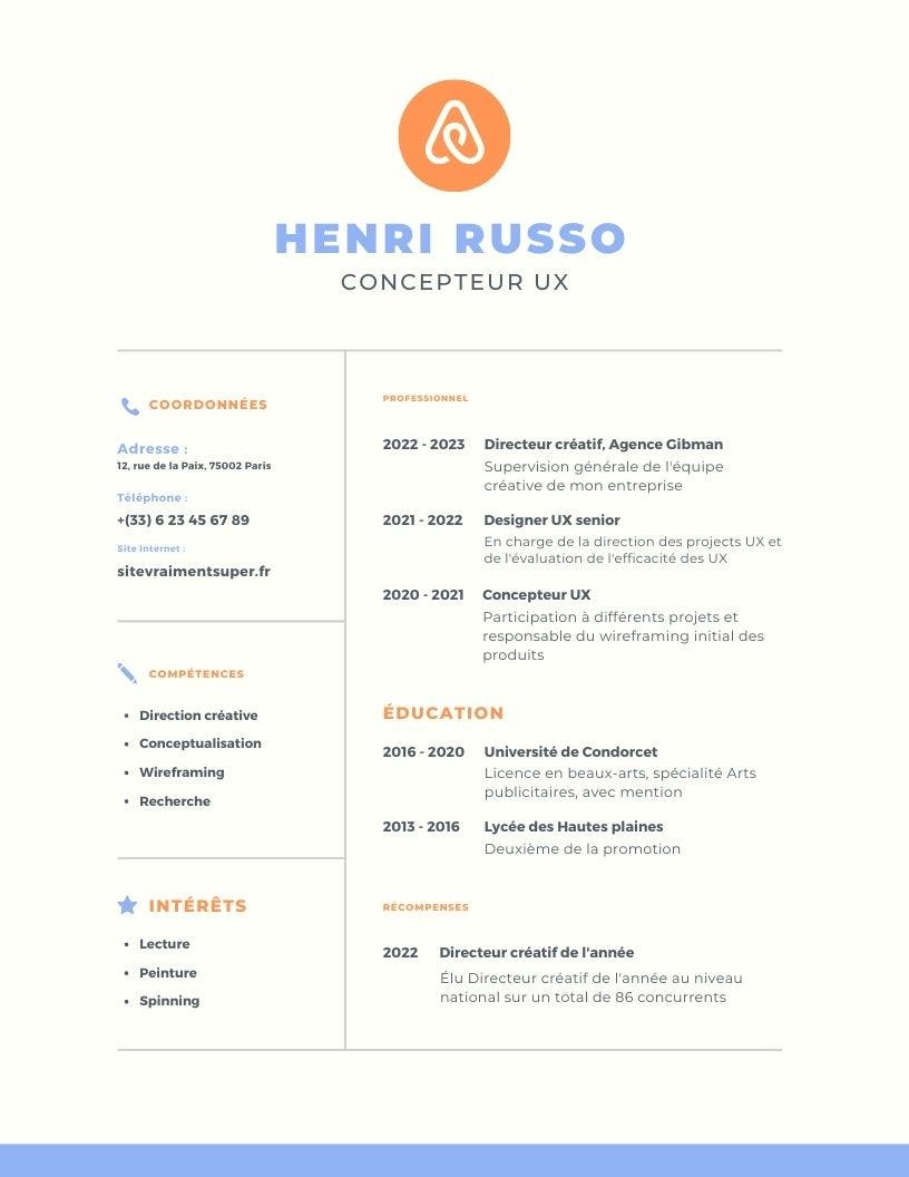 Modèle de CV UX Designer