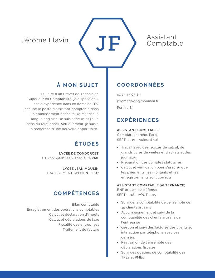 Modèle de CV d'assistant comptable
