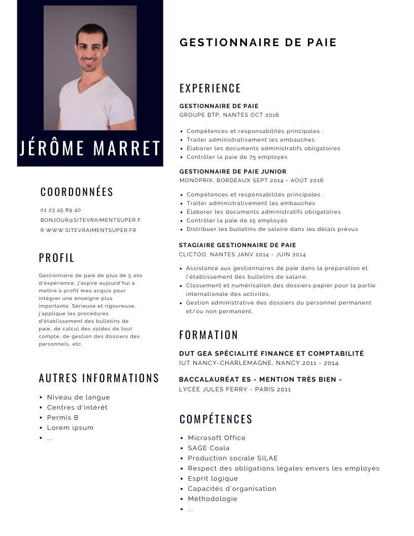 modèle de cv de gestionnaire de paie
