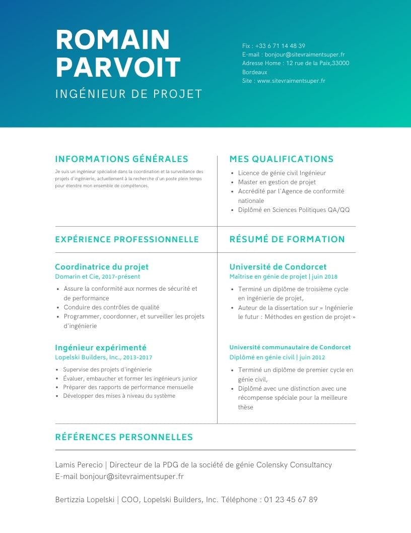 Modèle de CV d'ingénieur