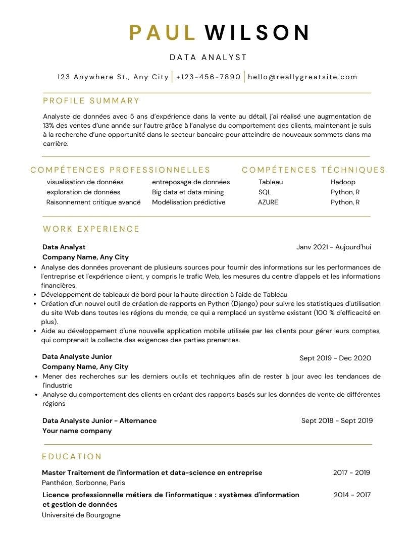 modèle de CV data analyst