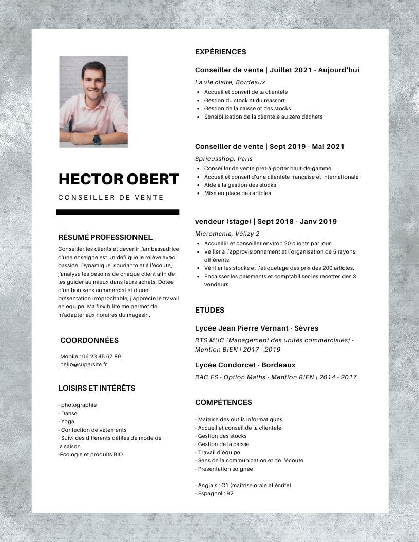 Modèle de CV de conseiller de vente