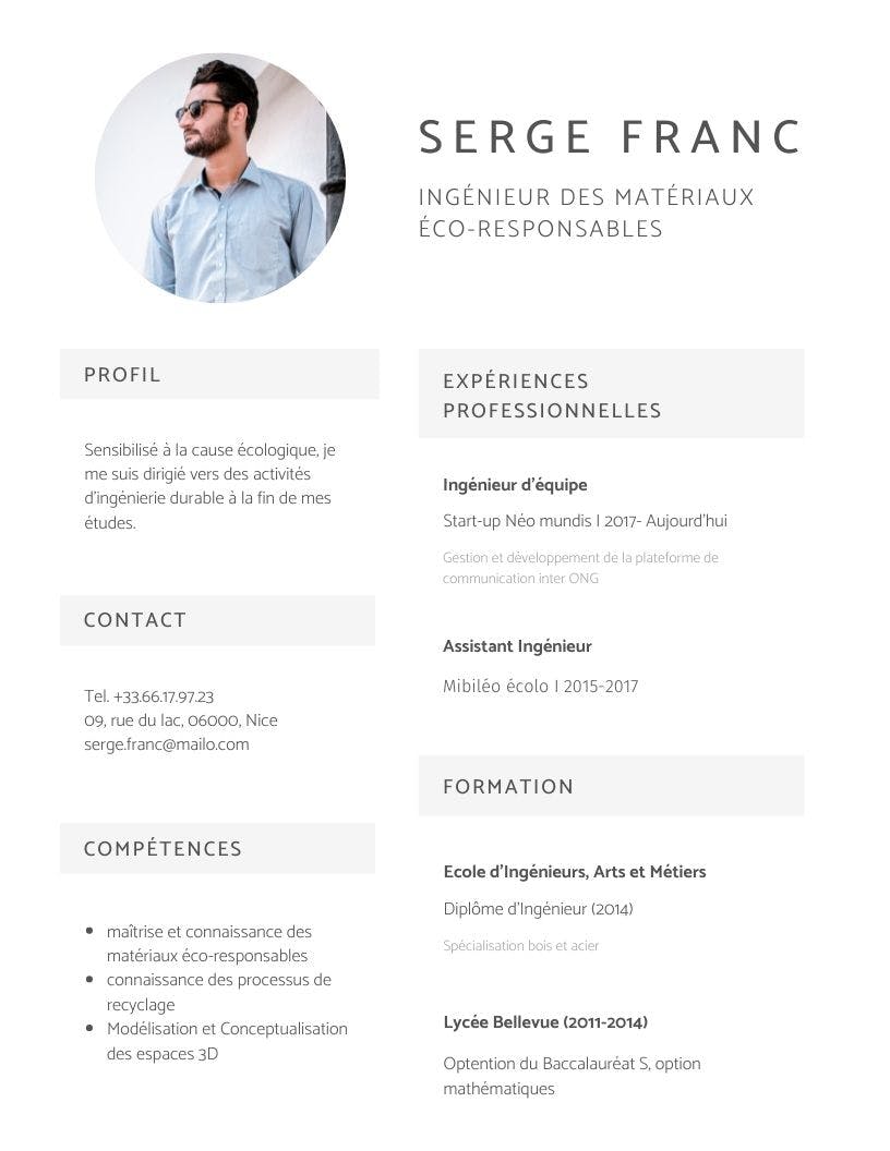 modèle de CV d'ingénieur