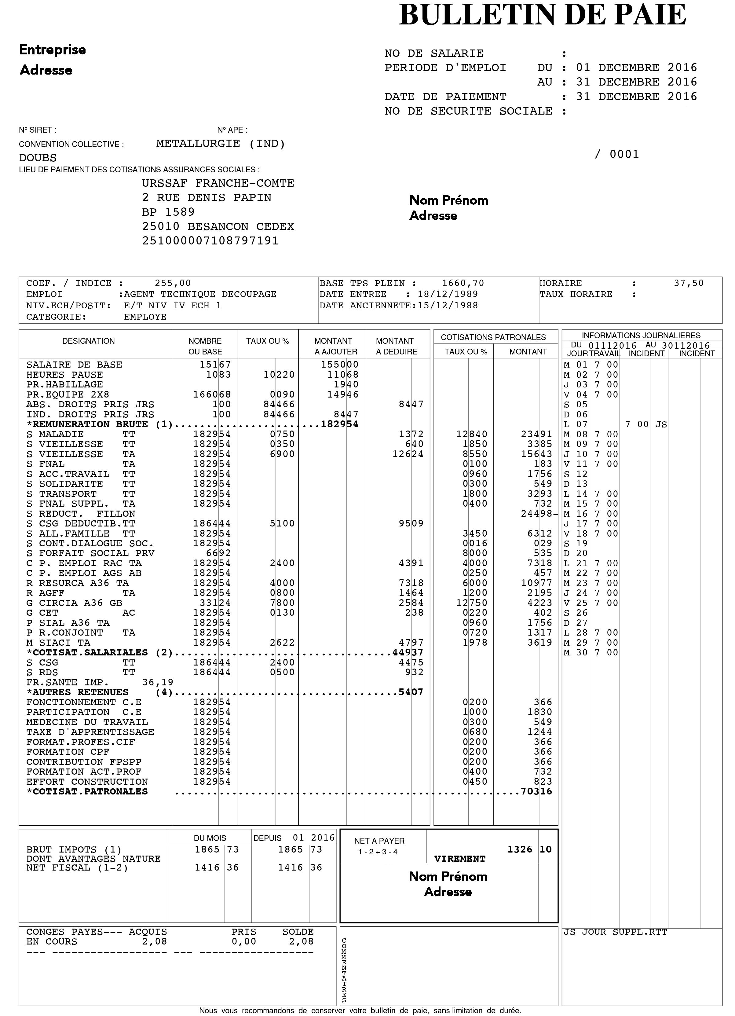 Exemple De Fiche De Paie