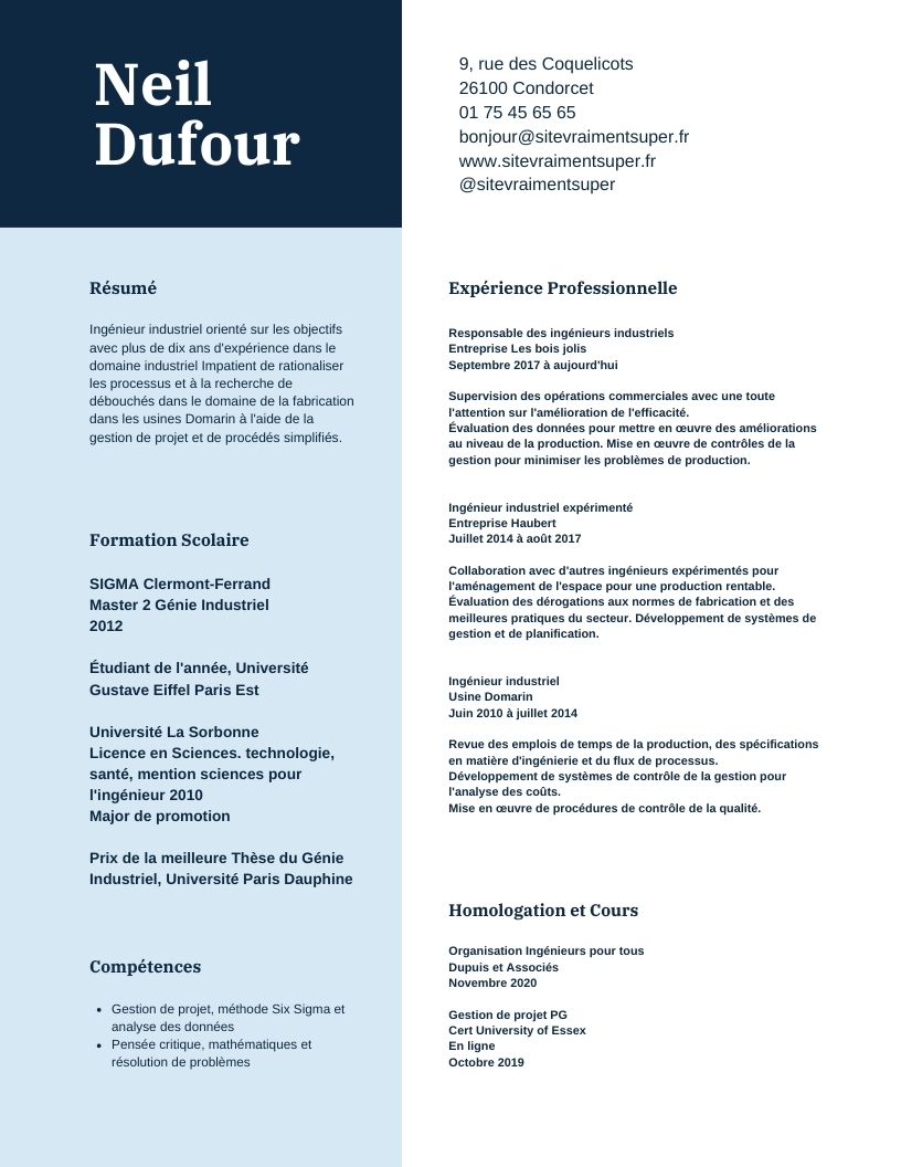 Exemple de CV d'ingénieur  Cadremploi