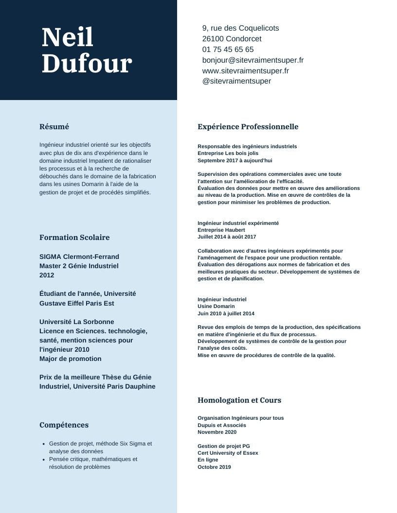 Exemple de CV d'ingénieur Cadremploi